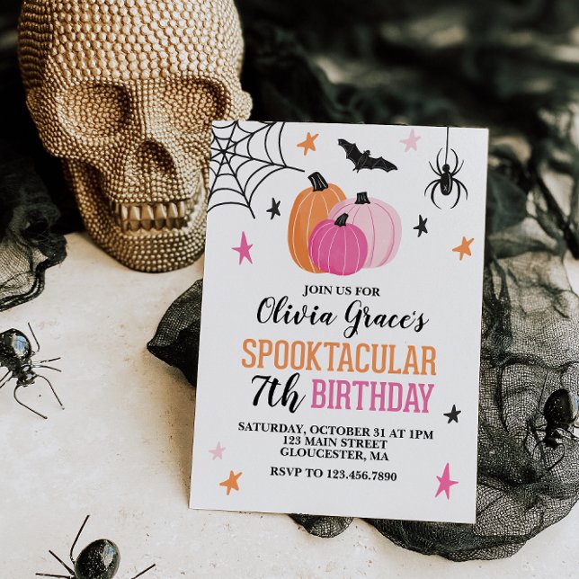 Rosa Halloween Spooktacular Girl Birthday Inbjudningar (Skapare uppladdad)