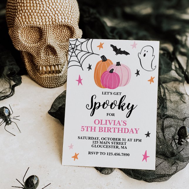 Rosa Halloween Spooktacular Girl Birthday Inbjudningar (Skapare uppladdad)