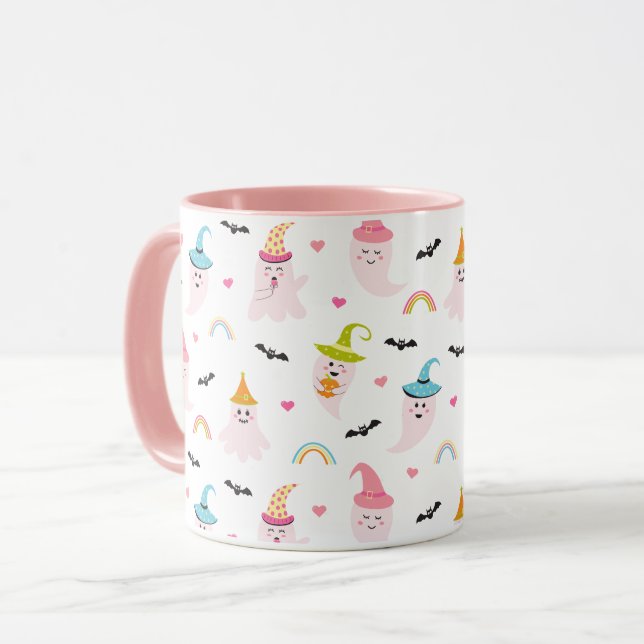 Rosa Halloween Spooky Cute Ghost Coffee Mugg (Framsida vänster)