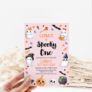 Rosa Halloween-taloky 1:a födelsedag Inbjudningar