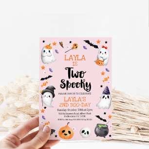 Rosa Halloween två-talesmän 2:a födelsedagsinbjuda Inbjudningar