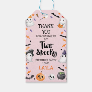 Rosa Halloween två-taloky 2:a födelsedagen Presentetikett