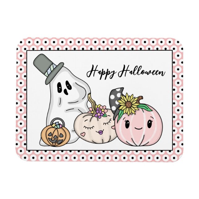 Rosa Halloween Whimsical Pumpkins och Boo Magnet (Horisontell)