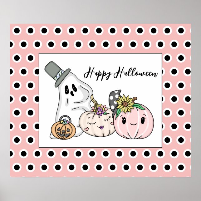 Rosa Halloween Whimsical Pumpkins och Boo Poster (Framsidan)