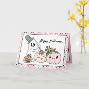 Rosa Halloween Whimsical pumpor och Boo Kort