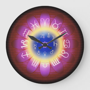 Rosa Halo Zodiac Astrology Symbols väggklocka