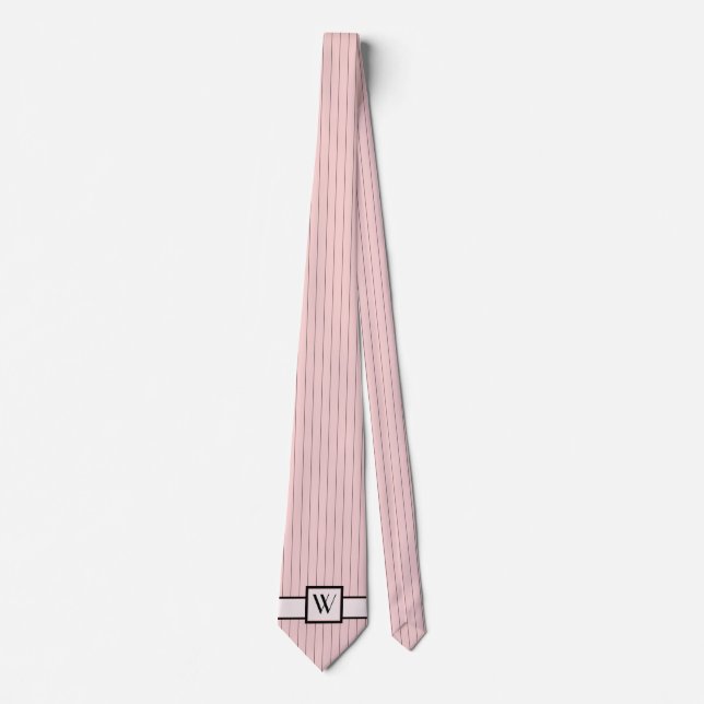 Rosa halsduk med svarta pinstripes för män slips (Framsida)
