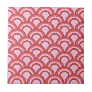 Rosa Halv cirkel Japansk våg Geometric Mönster Kakelplatta