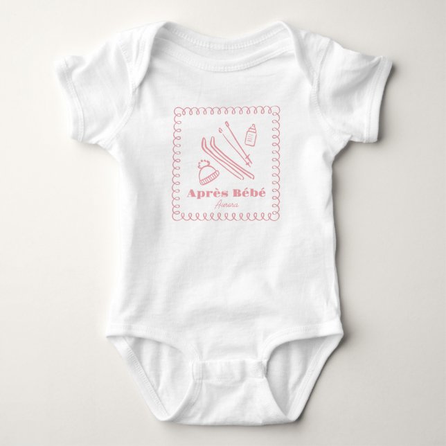 Rosa Hand-Drawn Après Bébé Girl Winter Ski T Shirt (Framsida)
