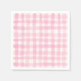 Rosa Hand-Drawn Watercolor Rustic Gingham Pappersservett