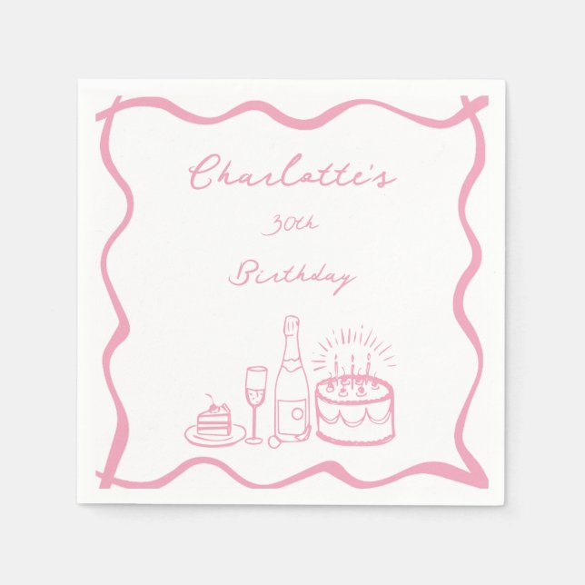 Rosa Hand plockade 30års födelsedag Napkins Pappersservett (Framsidan)