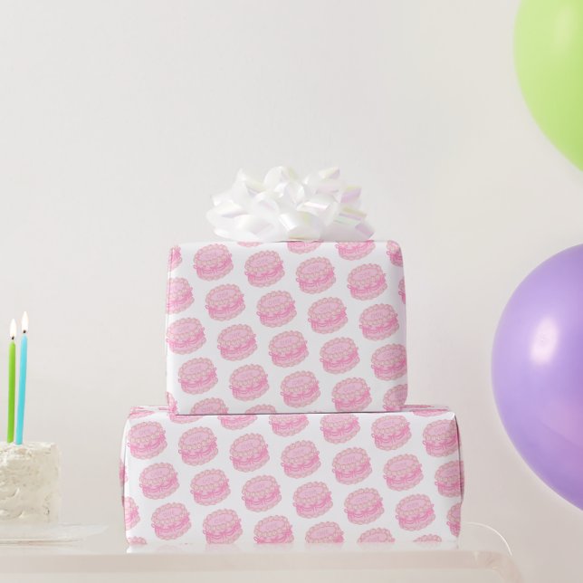Rosa Hand plockade Birthday Cake Editable Year Presentpapper (Festgåvor)
