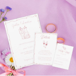  Rosa Hand plockade Bride och Groom Bröllop Inbjudningar