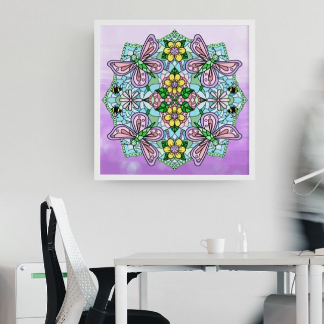 Rosa Hand plockade Butterfly, Flowers Mandala Poster (Skapare uppladdad)