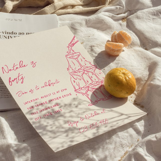 Rosa Hand plockade Champagne Torn 40:e födelsedage Inbjudningar (Skapare uppladdad)