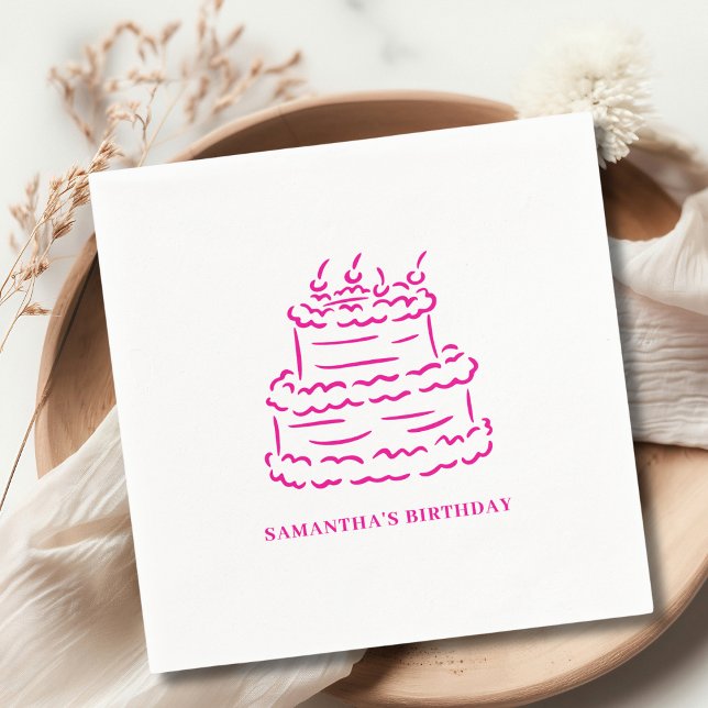 Rosa Hand plockade Doodle Cake Birthday Pappersservett (Skapare uppladdad)