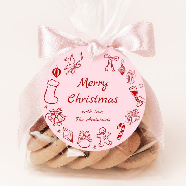 Rosa Hand plockade Doodle-Helgdag för julgåva Märk Gåvor Etiketter (Skapare uppladdad)