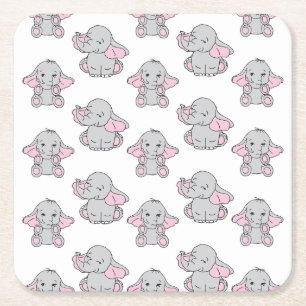 Rosa Hand plockade Elephant Mönster Elephant Teckn Underlägg Papper Kvadrat