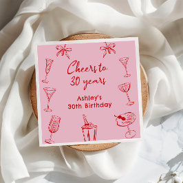 Rosa Hand plockade Funky Cocktail Birthday Napkins Pappersservett