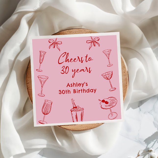 Rosa Hand plockade Funky Cocktail Birthday Napkins Pappersservett (Skapare uppladdad)