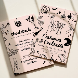Rosa Hand plockade Halloween Costume Party-inbjuda Inbjudningar