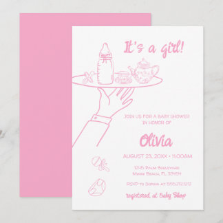 Rosa Hand plockade handskrift Whimsical Baby Showe Inbjudningar