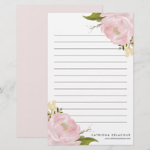 Rosa Hand plockade Watercolor Peonies Personlig Brevpapper