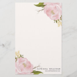 Rosa Hand plockade Watercolor Peonies Stationery Brevpapper