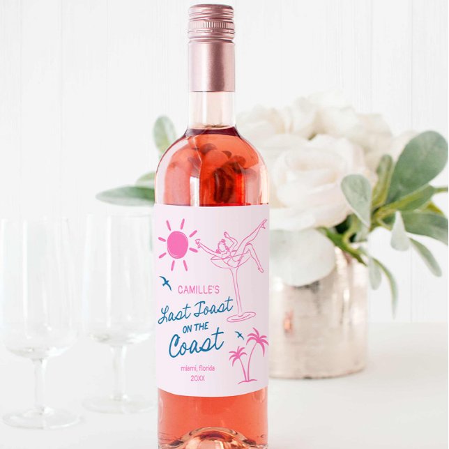 Rosa, handdragen av Beach Bachelorette Vinflaska Etikett (Hand Drawn Beach Bachelorette Weekend Wine Label)