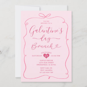 Rosa Handdragen Conquette Galentines Day Brunch Inbjudningar