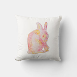 Rosa Handdragen Cute Bunny Kudde