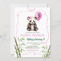 Rosa Handdragen Girl Panda med Bow Birthday
