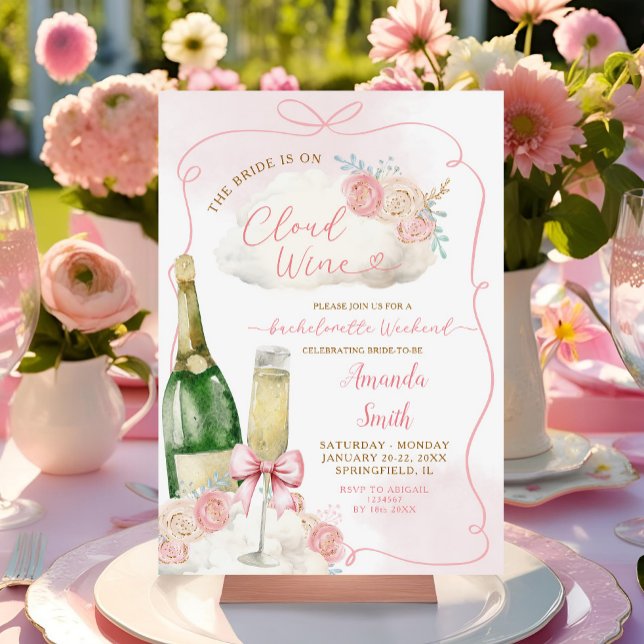 Rosa Handdraw Cloud Vin Bachelorette Itinerary Inbjudningar (Skapare uppladdad)