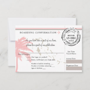 Rosa Handflatan Bahamas-boardingpass Bröllop OSA Kort