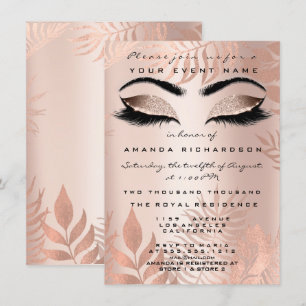 Rosa Handflatan Makeup Glitter koppar 16:e Bride Inbjudningar
