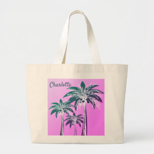Rosa Handflatan Träd Bold Preppy Beach, sommartid, Jumbo Tygkasse