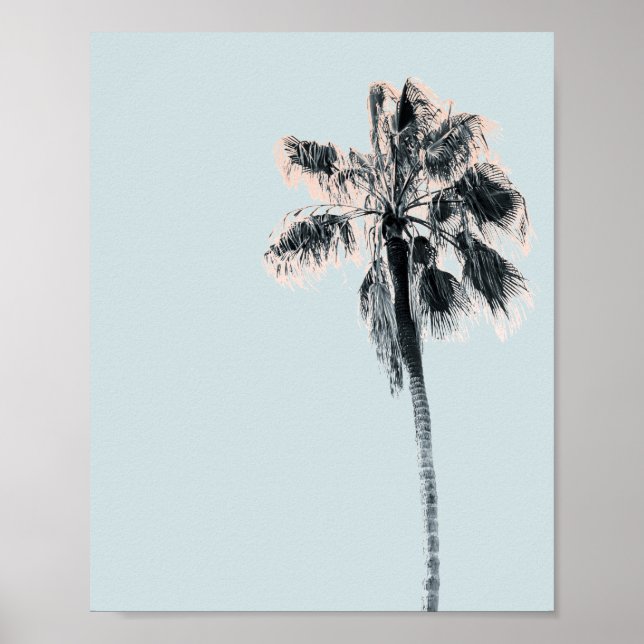 Rosa Handflatan Träd Mint Himlar Retro Wall Art Po Poster (Framsidan)