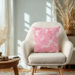 Rosa Handflatan Träd och Monstera Tropical Aesthet Kudde