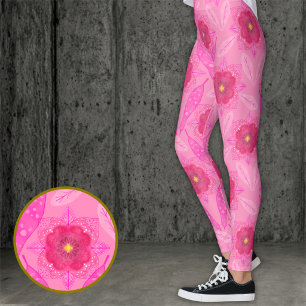 Rosa Handmålad Blommig Leggings