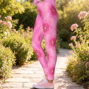 Rosa Handmålad Blommig Leggings