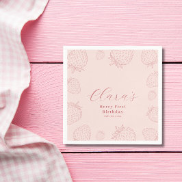 Rosa Handraw Minimalist Strawberry Birthday Pappersservett