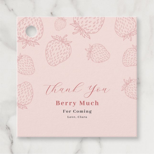 Rosa Handraw Strawberry Birthday Gåvor Etiketter (Framsida)
