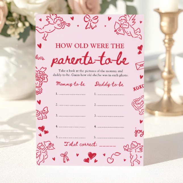 Rosa Handritad Baby Shower Hur Gamla Var De Inbjudningar (Pink Hand Drawn Baby Shower How Old Were They Game)