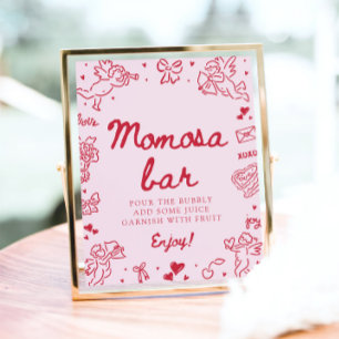 Rosa Handritad Baby Shower Momosa Barskylt Poster