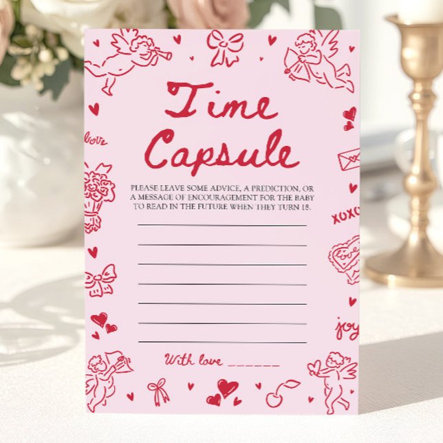 Rosa Handritad Baby Shower Tidskapsel spel Inbjudningar (Pink Hand Drawn Baby Shower Time Capsule Game)
