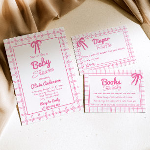 Rosa Handritad Båg Gingham Boho Flicka Bebis Badru Inbjudningar