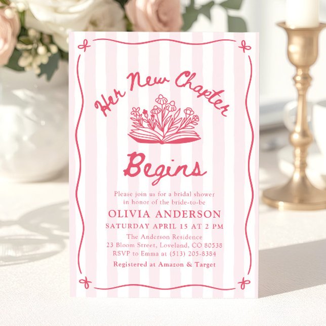 Rosa Handritad Bok Hennes Nya Kapitel Bröllopsdusc Inbjudningar (Pink Hand Drawn Book Her New Chapter Bridal Shower Invitation)