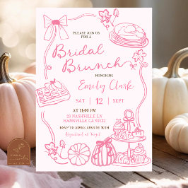 Rosa Handritad Bröllopsbrunchfest Inbjudningar