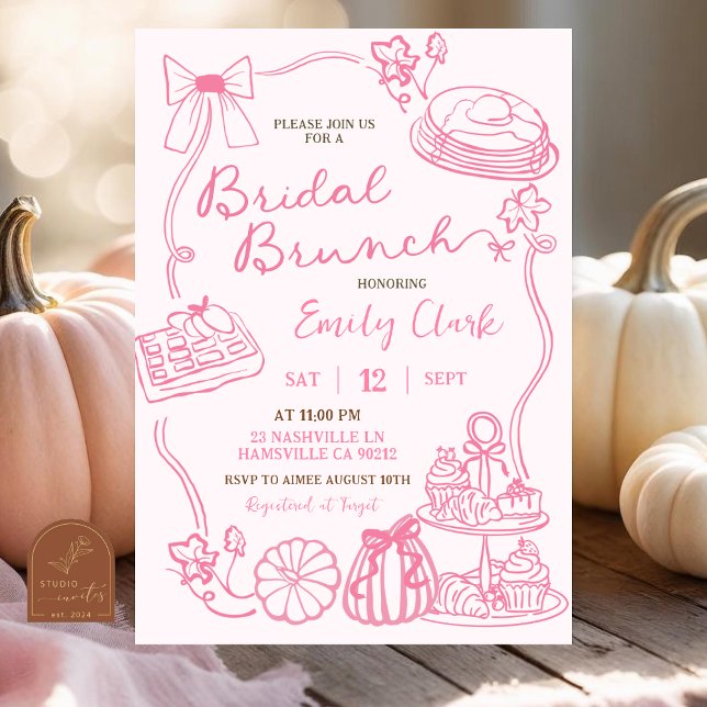  Rosa Handritad Bröllopsbrunchfest  Inbjudningar (Skapare uppladdad)