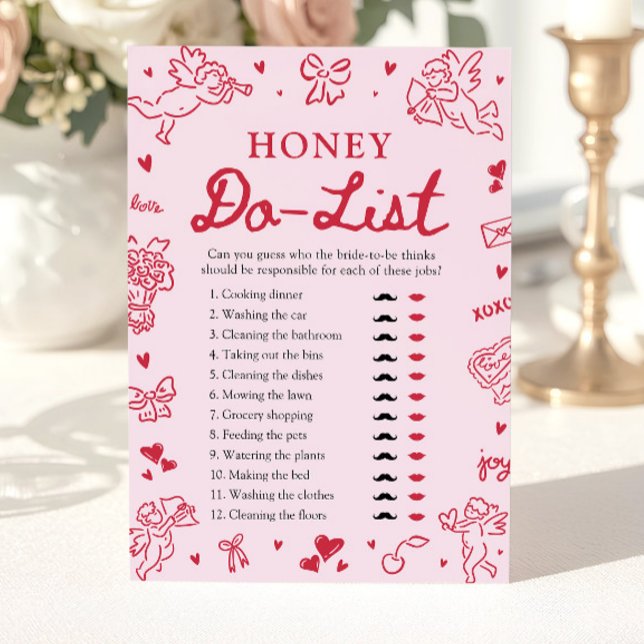 Rosa Handritad Honey Do List Bröllopsduschspel Inbjudningar (Pink Hand Drawn Honey Do List Bridal Shower Game)